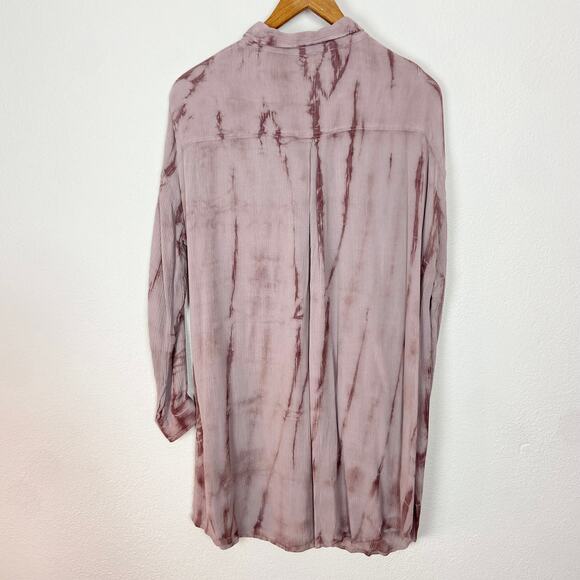 Black Swan‎ Shirt Dress Size S Mauve Tie Dye Crinkle Gauze Pockets Mini - Picture 5 of 9